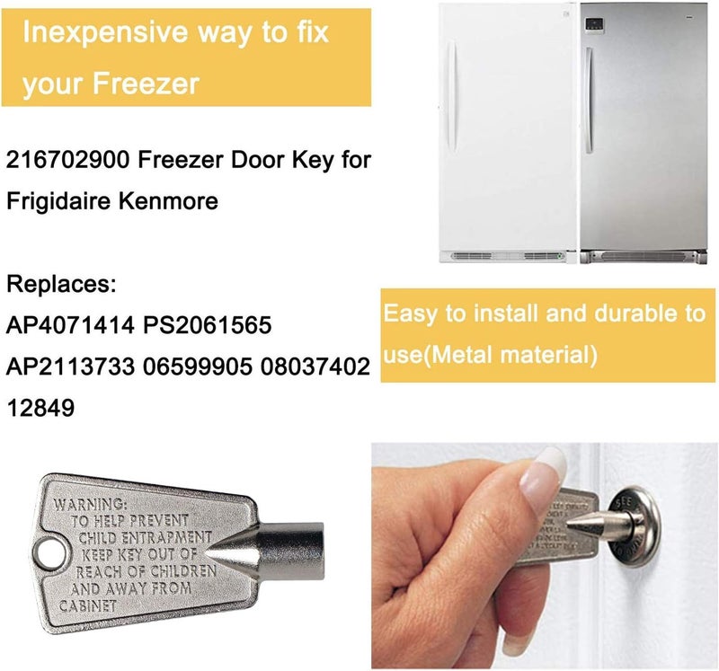HSTECH 216702900 Freezer Door Key for Frigidaire Kenmore AP4071414 PS2061565 AP2113733 AP4301346 PS1991481 06599905 08037402 12849(Metal) - Image 4